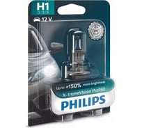 Автолампа PHILIPS H1, 55 Вт, P14.5s+150%, X-tremeVision Pro150, 3400 К, 12 В 12258XVPB1