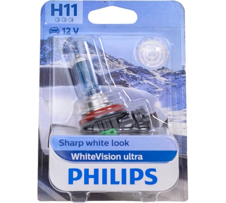 Автолампа PHILIPS H11, 55 Вт, PGJ19-2, WhiteVision ultra 4000 K, 12 В 12362WVUB1