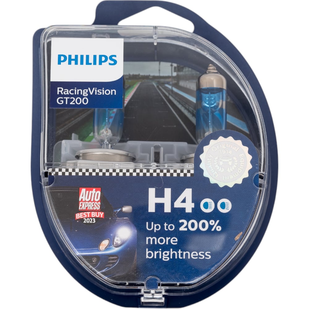 Автолампа PHILIPS H4 60/55 P43t-38+200 Racing Vision GT200 2шт 3600К ...