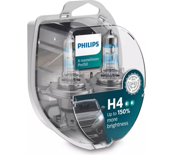 Автолампа PHILIPS H4, 60/55 Вт, P43t-38+150%, X-tremeVision Pro150, 2 шт., 12 В 12342XVPS2