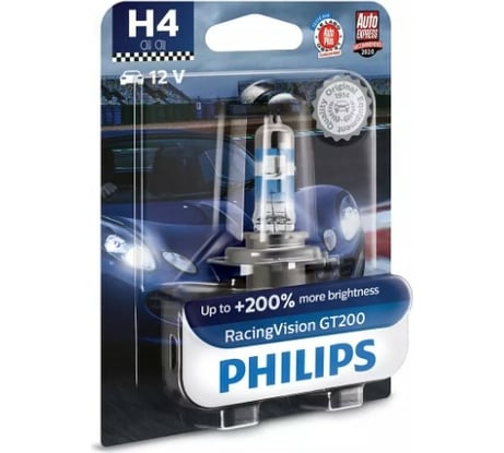 Автолампа PHILIPS H4 60/55 P43t-38+200 Racing Vision GT200 3600К 12V 12342RGTB1