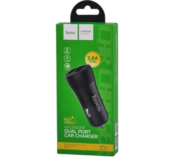Автомобильная зарядка Hoco z21 два порта USB, 5 В, 2.4 A, черный 813757