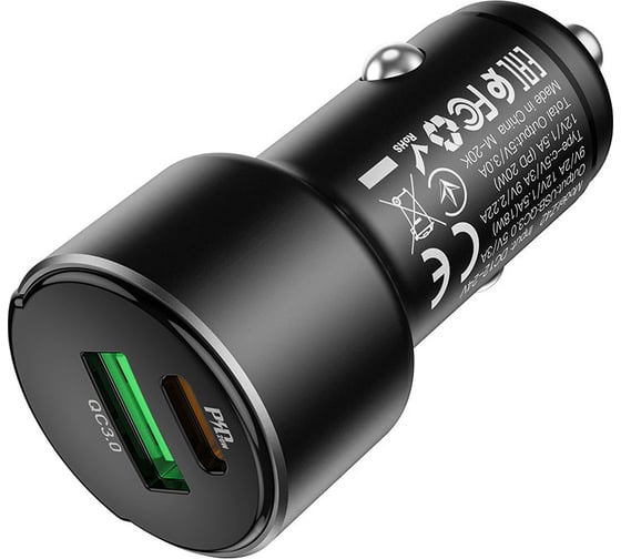 Автомобильная зарядка Hoco Z42 PD20, QC3.0, один порт USB, один порт Type-C, черный 796484