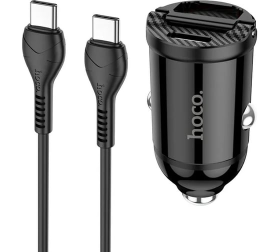 Автомобильная зарядка Hoco кабель Lightning, QC3.0, один порт USB, один порт Type-C, 30 Вт, черный 825533 1