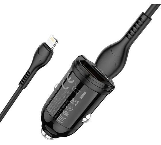 Автомобильная зарядка Hoco кабель Lightning, QC3.0, один порт USB, один порт Type-C, 30 Вт, черный 825533