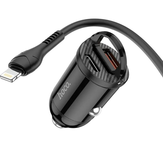Автомобильная зарядка Hoco кабель Lightning, QC3.0, один порт USB, один порт Type-C, 30 Вт, черный 825533