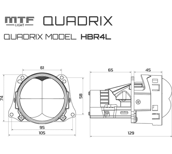 Светодиодные модули MTF Light ближ/дал. света QUADRIX, 12В, 58/80ВТ, 6000К, 4200LM, 3 круг, 4ая линза,2шт HDR4L