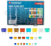 Предохранители плавкие флажковые автомобильные Forsage (от 3А до 100А), комплект 88 предметов F-FS-100(64840)