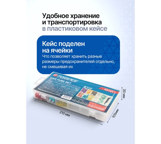 Предохранители плавкие флажковые автомобильные Forsage (от 3А до 30А), комплект 97 предметов F-FS-30(64836)