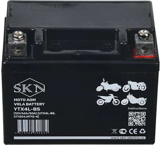 Аккумулятор стартерный для мототехники SKN YTX4L-BS (12V/4Ah/50A) [UTX4L-BS, CT 1204, MT 12-4] 025279