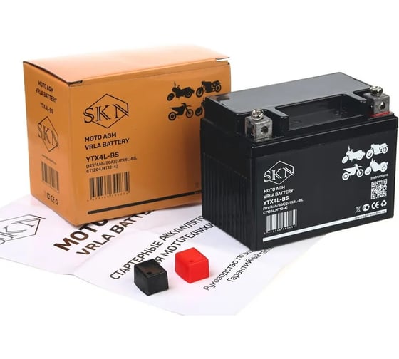 Аккумулятор стартерный для мототехники SKN YTX4L-BS (12V/4Ah/50A) [UTX4L-BS, CT 1204, MT 12-4] 025279