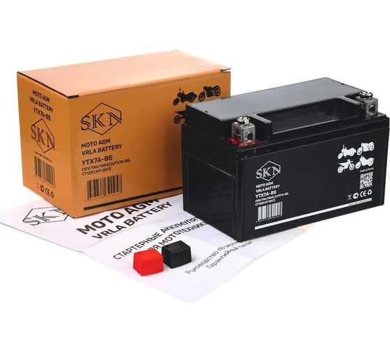 Аккумулятор стартерный для мототехники SKN YTX7A-BS (12V/7Ah/105A) [UTX7A-BS, CT 1207, MT 1207] 025281