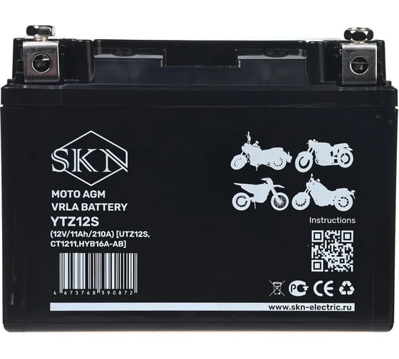 Аккумулятор стартерный для мототехники SKN YTZ12S (12V/11Ah/210A) [UTZ12S, CT 1211, HYB16A-AB] 025283