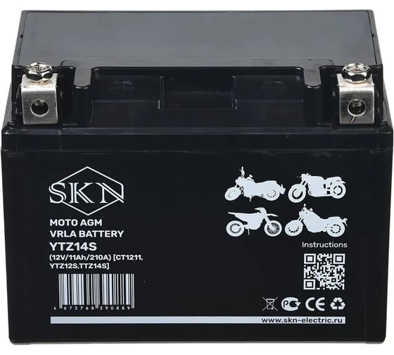 Аккумулятор стартерный для мототехники SKN YTZ14S (12V/11Ah/210A) [CT 1211, YTZ12S,TTZ14S] 025284