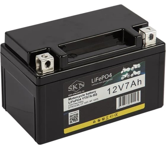 Аккумулятор для мототехники SKN LiFePO4 YTX7A-BS (12V/7Ah/105A) [UTX7A-BS, CT 1207, MT 1207] 025255 1