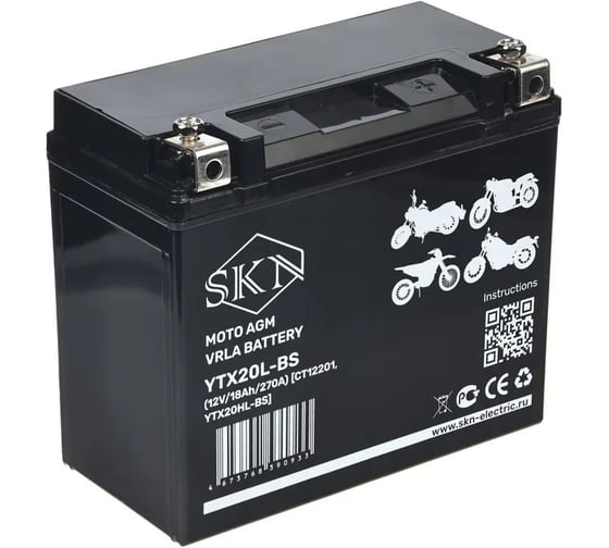 Аккумулятор стартерный для мототехники SKN YTX20L-BS (12V/18Ah/270A) [CT 12201, YTX20HL-BS] 025275 1