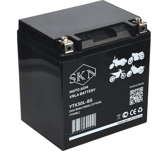 Аккумулятор стартерный для мототехники SKN YTX30L-BS (12V/30Ah/300A) [CT 1230, YTX30L] 025276 1