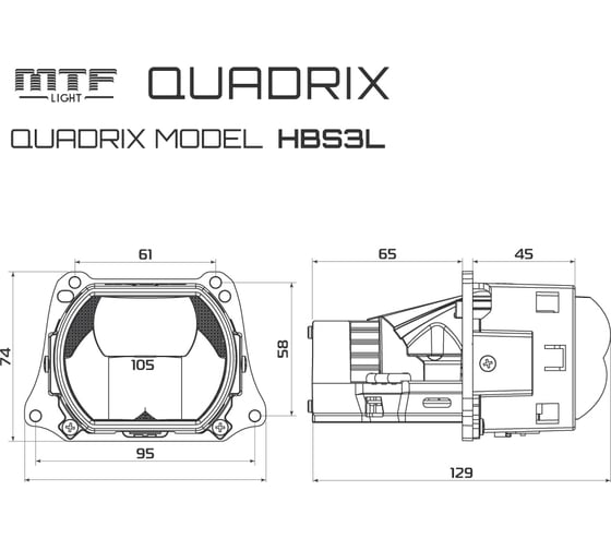 Свет. модули ближнего/дальнего света MTF Light QUADRIX, 12В, 58/80ВТ, 6000К, 4200LM, 3 скос, 3ая линза, 2шт HDS3L