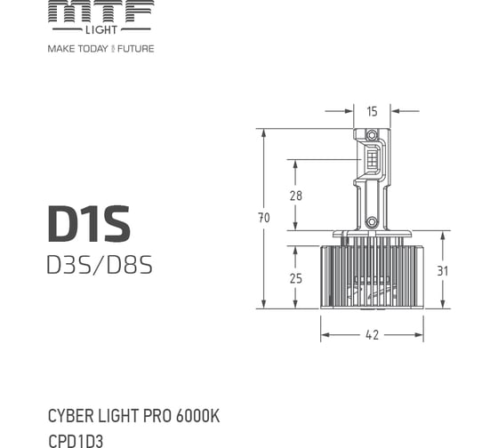 Светодиодные лампы MTF Light серия CYBER LIGHT Pro 12V, 65W, 6500lm, 6000K, D1/D3/D8S (от 12 ВОЛЬТ_) CPD1D3