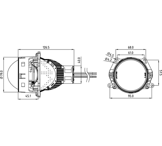 Светодиодные модули ближнего/дальнего света MTF Light WideBeam, линзованные, бескорпусные, 12В, 53/65Вт, 6000К, 3 дюйма, компл. 2шт HL65K60