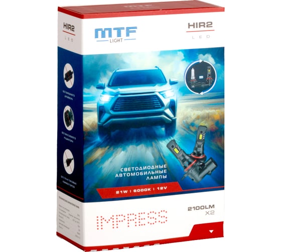 Светодиодные лампы MTF Light серия IMPRESS, HIR2(9012), 12V, 21W, 2100LM, 6000K,(штатн. разм.), к-т HTH2K6