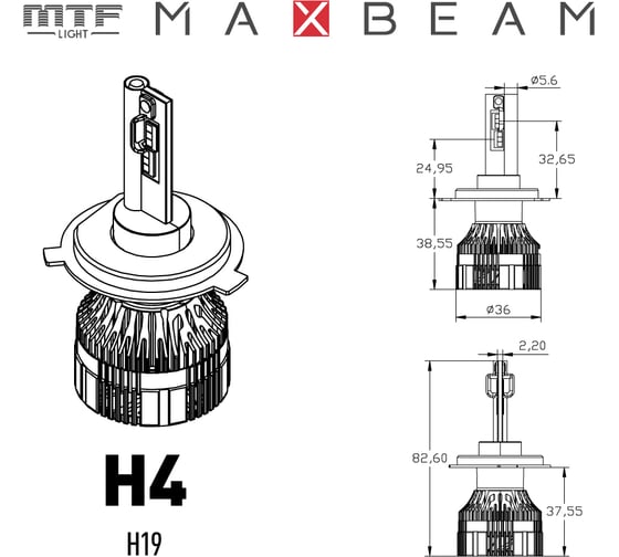 Светодиодные лампы MTF Light серия MAX BEAM, H4, 24V, 45W, 4250lm, 6000K, кулер, комплект MB04K6-24