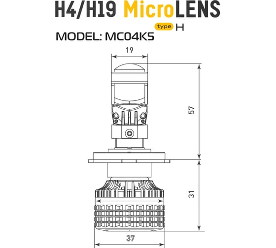 Светодиодные линзы серии MicroLENS H4/H19, 12/24V, 55W, 6000K, 4000LM, к-т. MTF Light MC04K5