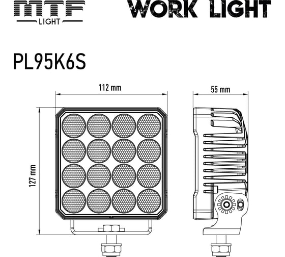 Фонарь светодиодный дополнительного освещения 12/24V, 90W, 7400lm, ECE R10, квадратный, шт. MTF Light PL95K6S