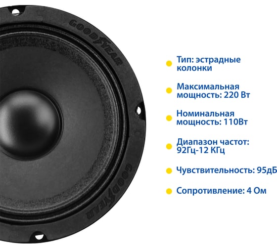 Акустическая система автомобильная Goodyear GY-M-165 эстрадная, к-т 2шт GY020016