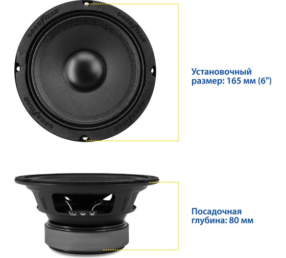 Акустическая система автомобильная Goodyear GY-M-165 эстрадная, к-т 2шт GY020016