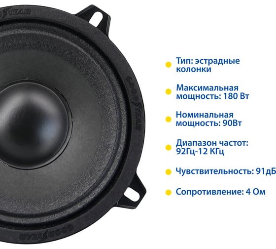Акустическая система автомобильная Goodyear GY-M-130 эстрадная, к-т 2шт GY020015