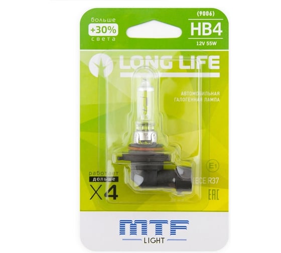 Галогенная лампа автомобильная MTF LIGHT HB4 9006 12V 55W LONG LIFE x4 блистер HLL12B4b