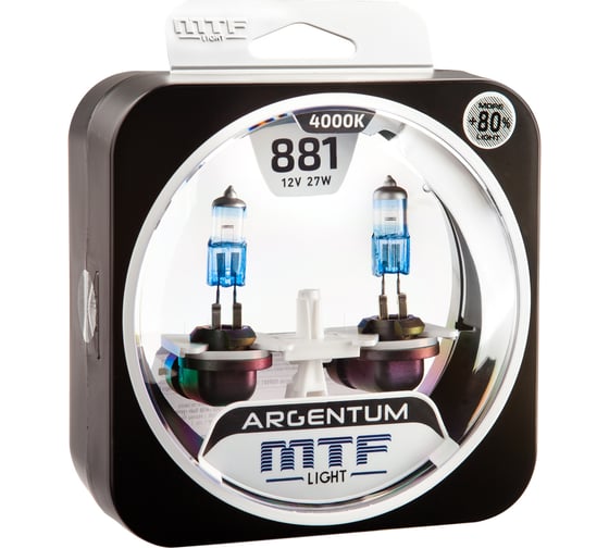 Галогенные автолампы MTF LIGHT ARGENTUM +80_ Н27(881), 12V, 27W, комп. H8A1281 1