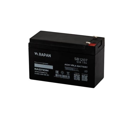 АКБ RAPAN SB 1207 свинцово-кислотная тип AGM 12V 7Ач Iзар.2,1А, ножевые клеммы 9163