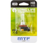 Галогенная лампа автомобильная H8 12V 35W LONG LIFE x4 блистер MTF Light HLL1208b