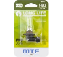 Галогенная лампа автомобильная MTF Light HB3 9005 12V 65W LONG LIFE x4 блистер HLL12B3b