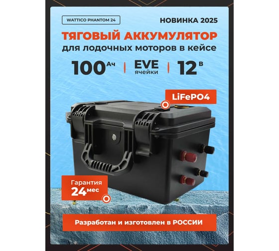 Тяговый аккумулятор для лодочного мотора WATTICO литий железо фосфатный LiFePO4 Phantom 100Ач 12В кейс противоударный Phantom_12
