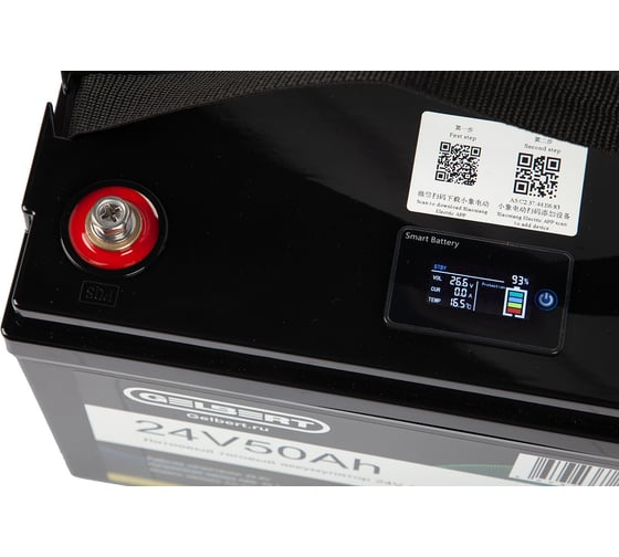Литиевый тяговый аккумулятор GELBERT LiFePO4 (24V/50Ah/80A/1,200Wh) BT/Display 025334