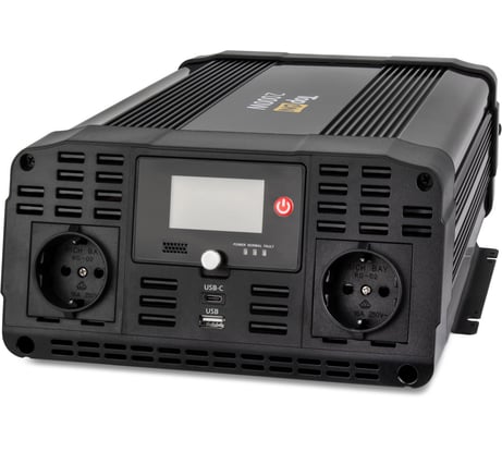 Автомобильный инвертор TopON 2000W 2 розетки, чистый синус, Type-C PD, USB QC, LCD экран, пиковая мощность 4000W Черный TOP-PI2000