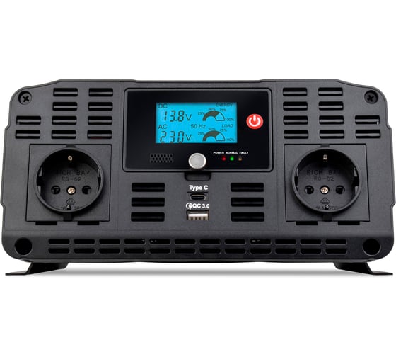 Автомобильный инвертор TopON 2000W 2 розетки, чистый синус, Type-C PD, USB QC, LCD экран, пиковая мощность 4000W Черный TOP-PI2000