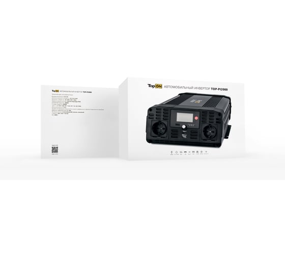 Автомобильный инвертор TopON 2000W 2 розетки, чистый синус, Type-C PD, USB QC, LCD экран, пиковая мощность 4000W Черный TOP-PI2000