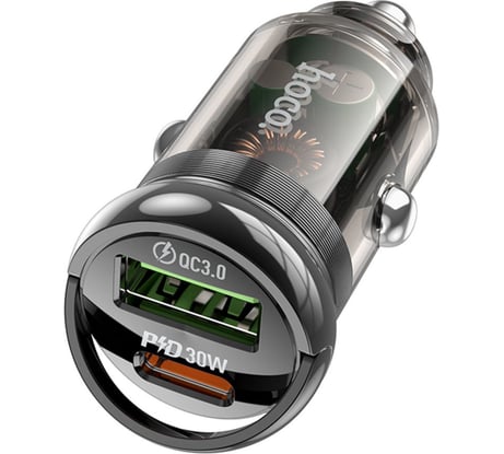 Автомобильное зарядное устройство Hoco 30Вт, USB, Type-C, Z53A, черный, коробка 6942007611305