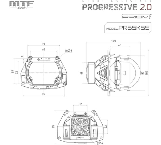Светодиодные модули ближ/дал. света MTF Light серия PROGRESSIVE 2.0, 12В, 55/65Вт, 5500К, 3 скос, 2шт. PR65K5S