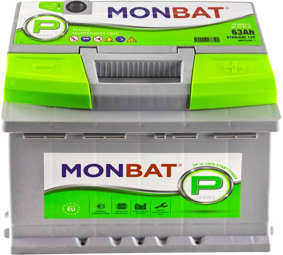 Автомобильная аккумуляторная батарея MONBAT PREMIUM 63 Ач 670 А обратная MP6360L20
