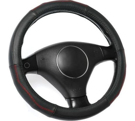 Оплетка TORSO натуральная кожа, размер 38 см, перфорированная вставка, черный 1822687