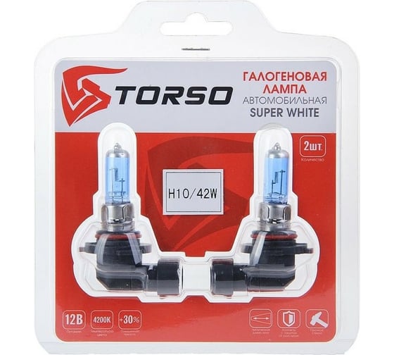 Комплект галогенных ламп TORSO H10, 4200 K, 12 В, 42 Вт, 2 шт., SUPER WHITE 1066715