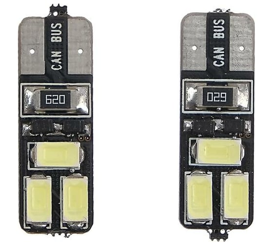 Светодиодная автолампа TORSO T10 W5W, габарит, 12 В, 3 Вт, 6 SMD-5630, с обманкой, 2 шт. 1444196