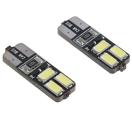 Светодиодная автолампа TORSO T10 W5W, габарит, 12 В, 3 Вт, 6 SMD-5630, с обманкой, 2 шт. 1444196