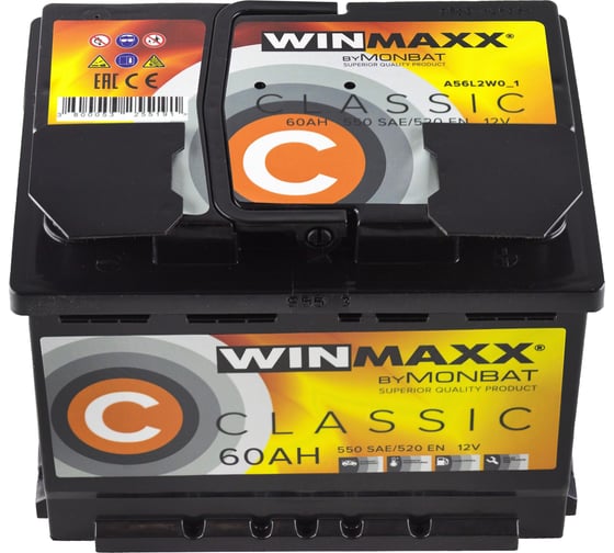 Автомобильная аккумуляторная батарея MONBAT WINMAXX CLASSIC 60 Ач, 520 А, обратная MW6052L20