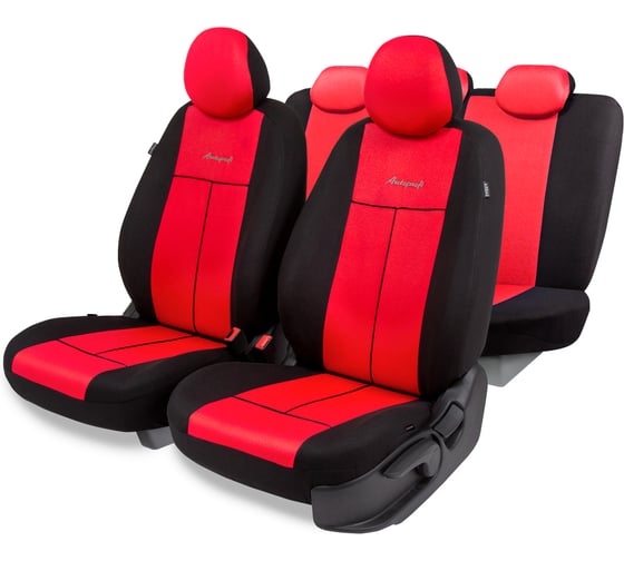 Авточехлы AUTOPROFI серия Standard, Pattern Паттерн полиэстер, 2 мм поролон, 11 предметов, чёрный/красный PAT-1102 BK/RD 1